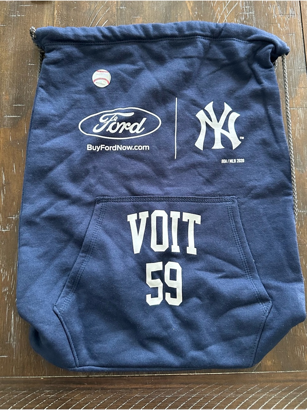 New York Yankees and Ford Voit Drawstring Hoodie Bag - Navy with White Logos